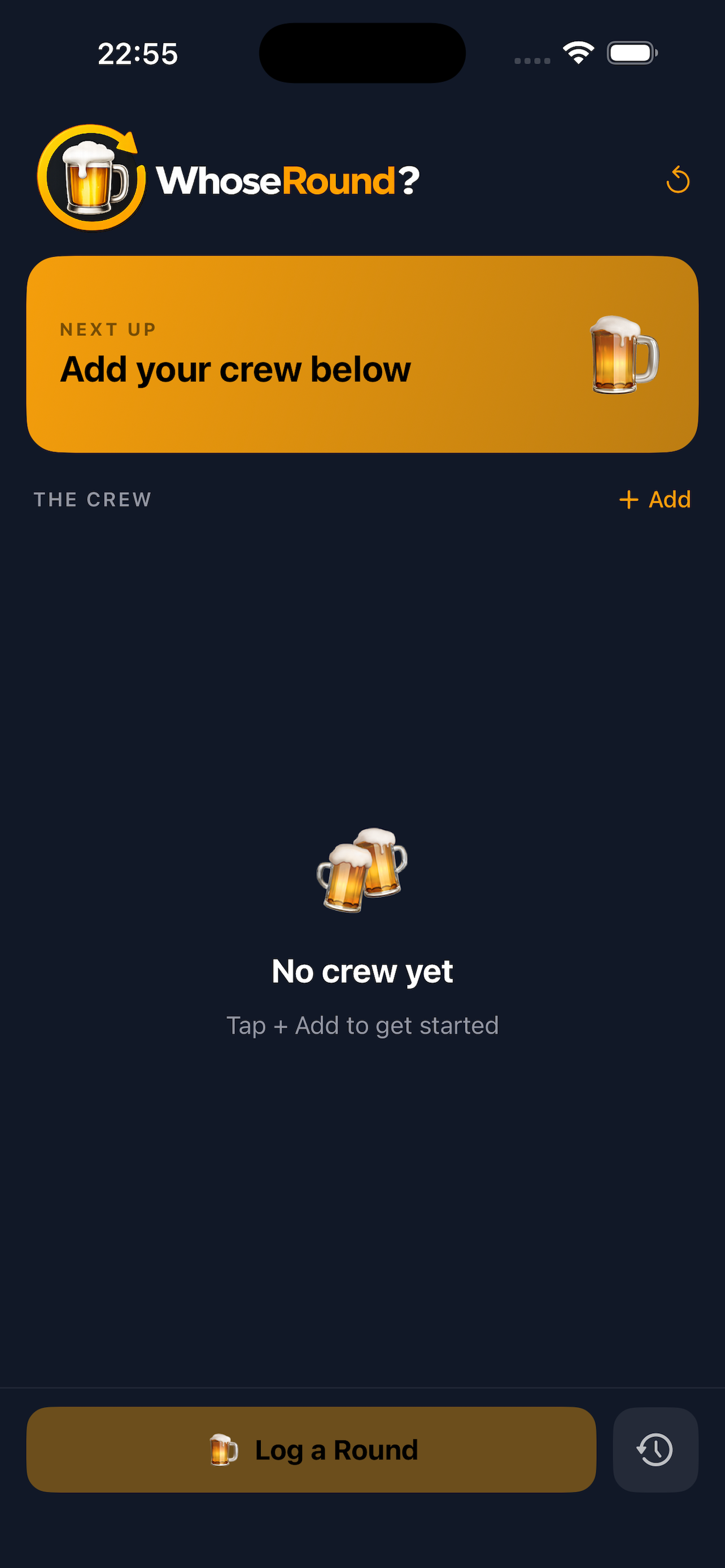 Whose Round app - main screen